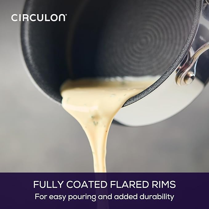 Circulon C1 Series Clad Stainless Steel with ScratchDefense Technology Cookware Nonstick Induction Saucepan with Lid, Metal Utensil Safe, 1.5 Quart - Polished Stainless Steel