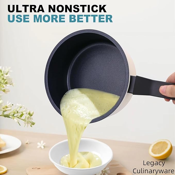 Legacy Culinaryware Nonstick Sauce Pan with Lid,2QT small pot, PFOA Free,Kitchen Pots Induction Pot,Cream