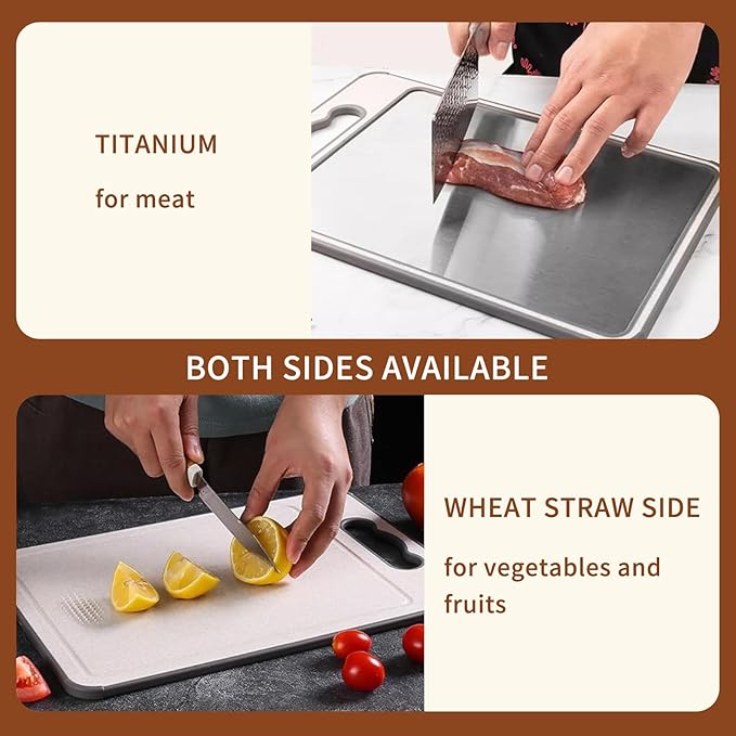 Double-Sided Titanium Chopping Board for Meat and Vegetables, Sturdy, Scratch-Resistant Mesh Design for Handling Meat and Vegetables Separately