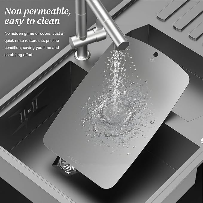 Pure Titanium Dual-Side Cutting Board with Non-Slip Pad ¨C Hygienic, Warp-Proof, Dishwasher Safe Kitchen & Outdoor Chopping Board, 13.4" x9"