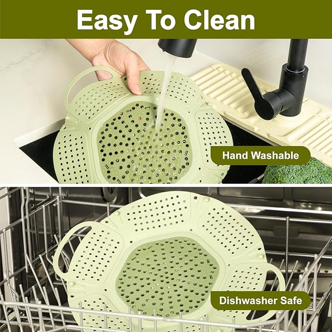 Large Collapsible Silicone Steamer Basket, Silicone Vegetable Steamer Basket With Handles, BPA Free, Expandable for Pot, Non Slip Feet, Compact Storage, Dishwasher Safe