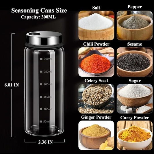 Verdental 10 oz Salt Pepper Shakers with Adjustable Outlet Holes Clear Glass Shaker Bottles Spice Seasoning Cans for Kitchen Decor Home Restaurant BBQ Camping Farmhouse Kitchen Accessories (300 ml)