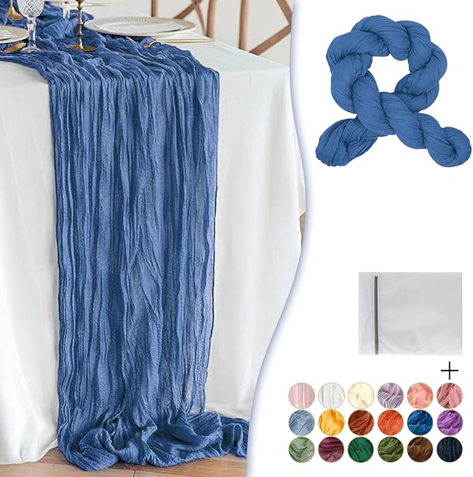 Royal Blue Cheesecloth Table Runner 1 Pack 35" Boho Gauze 120 inches Long Runner Rustic Sheer Fabric Bulk for Baby Shower Wedding Bridal Birthday Party Table Decorations
