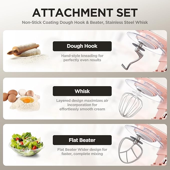 Stand Mixer, 6-Speed with Pulse Food Mixer Tilt-Head, 6.3-QT Large Mixer, WESTCOOKAID Kitchen Electric Mixer with Dough Hook, Wire Whip & Beater, Pink