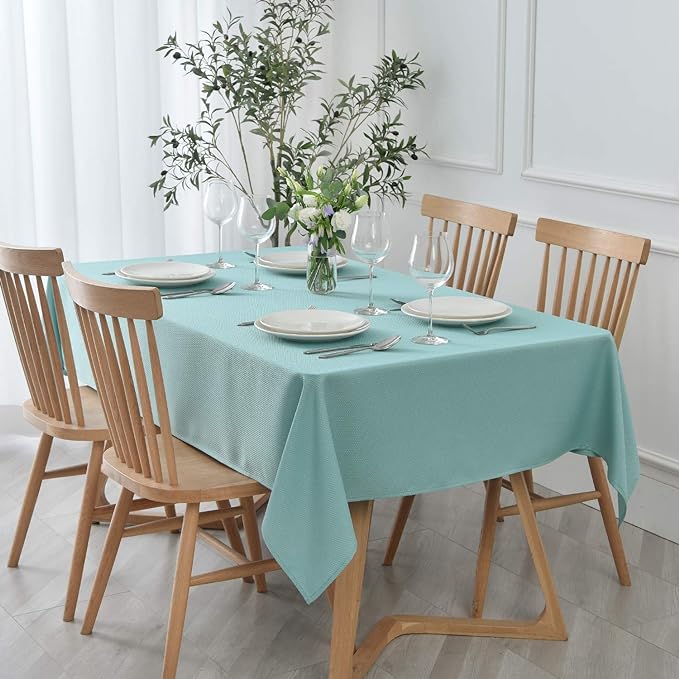 maxmill Textured Tablecloth Stain Resistant Waterproof and Wrinkle Resistant Washable Table Cloth, Fabric Table Cover for Dining Room and Outdoor Use, Rectangle 60 x 120 Inch, Turquoise