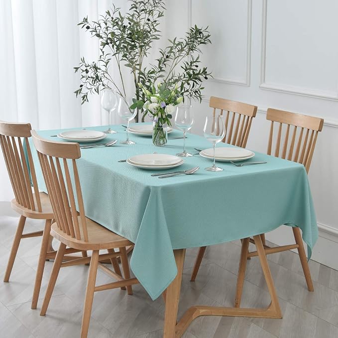 maxmill Jacquard Tablecloth Stain Resistant Waterproof Wrinkle Resistant Spillproof Washable Soft Textured Table Cloth for Dining Room, Indoor and Outdoor Use, Rectangle 60 x 140 Inch, Turquoise