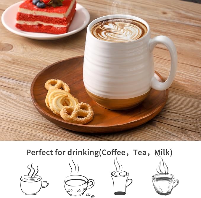 HASENSE Coffee Mugs Gift Set, 20oz Ceramic Mugs Set of 2 with Handle, Glaze Coasters & Spoons in Storage Box, For Coffee Tea and Cocoa, White Couple Mugs for Christmas Thanksgiving