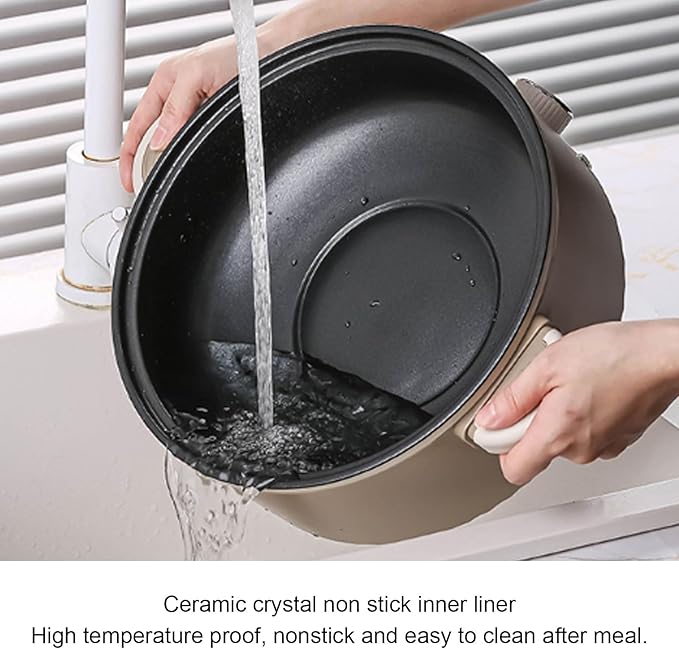 Hot Pot Electric with Steamer, 800W 3L Anti Scald Multifunctional Electric Cooker with Food Grade Nonstick Coating & Steam Basket for Steak Rice Noodles Soup (US Plug)