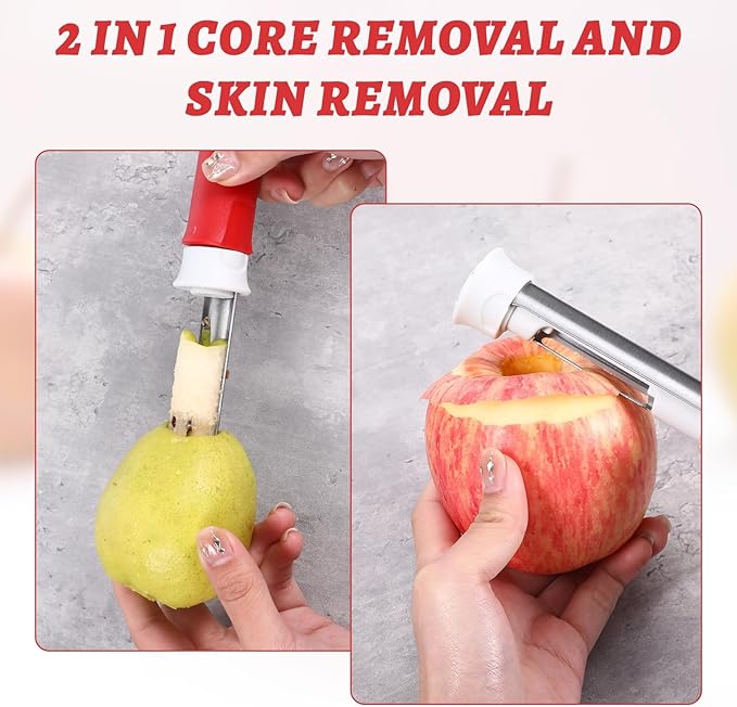 Red Apple Corer and Peeler, Multi Functional Apple Corer for Bell Peppers Pears,Stainless Steel 2-In-1 Household Kitchenware, Plastic-Handle,Fruit and Vegetable Peeling Tool,Christmas Halloween Gifts