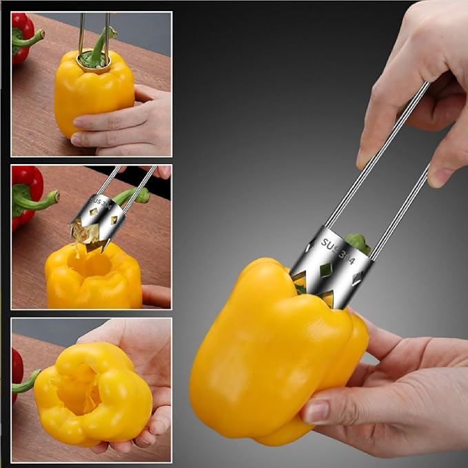 Red Bell Pepper Corer Seed Remover Tool, 2026 Upgraded Multifunctional Stainless Steel Pepper, Pineapple, Pear, Apple Corer Tool - Ergonomic Handle, Vegetables and Fruit Kitchen Utensils (1pcs)