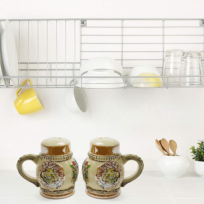 Alpine Flowers Engraved Beer Stein German Kitchen Ceramic Salt and Pepper Shakers Set by E.H.G