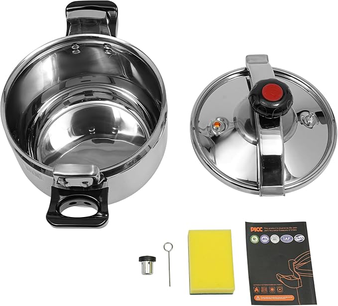 Bokknppo Stainless Steel Pressure Cooker Large Capacity 60Kpa Pressure Pot Explosion-proof Compound Bottom Pressure Canner with Pressure Limiting Valve for Gas Stove Induction Cooker (9L/9.51 Qt)