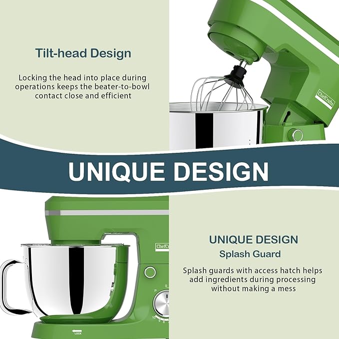 Household Stand Mixer with 6.5 Quart Bowl, Electric Food Mixer 10+p Speeds 660W, Kitchen Tilt-Head Bread Dough and Cake Mixers with Dough Hook, Whisk, Beater, Splash Guard