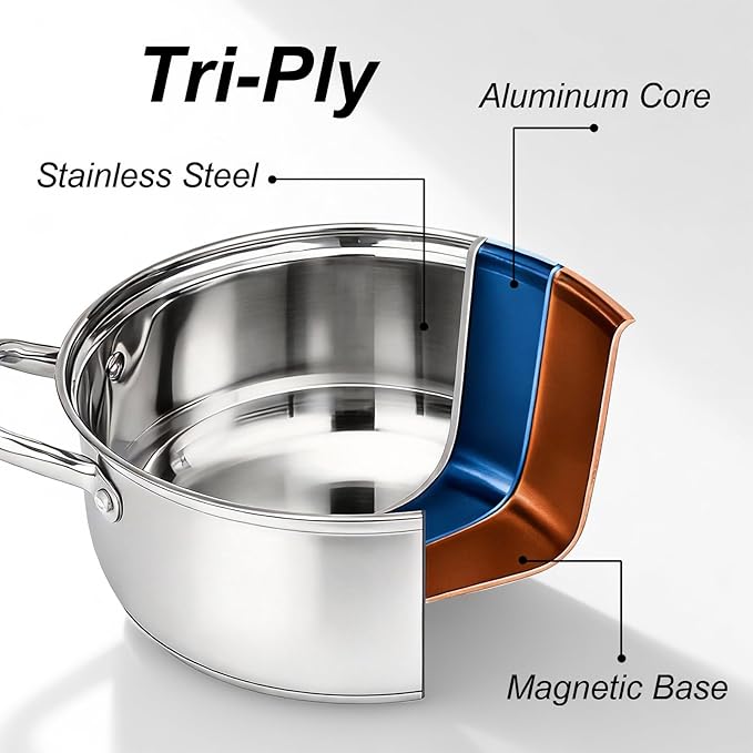 Chefbee Stainless Steel Steamer Pot - 3.2QT Steamer for Cooking with Food Basket, Steaming Cooking Pot Kitchen Cookware for Vegetable, Food, Dumplings, Soup
