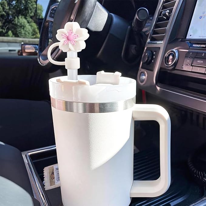 8Pcs Flowers Straw Topper for Stanley Straw Cap Accessories Cute Floral Designs Spring Silicone Straws Tip Covers for Stanley Cups 10mm Dust-Proof Straws Lids Accessories for Women