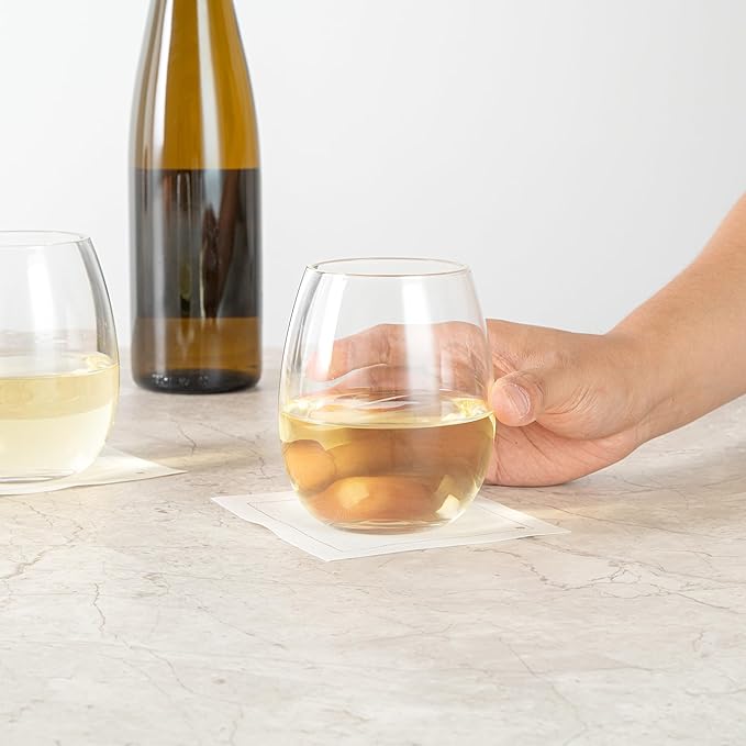 Restaurantware-Vetri 15 Ounce Wine Glasses, 6 Dishwashable Stemless Wine Glasses - No Lead, Durable, Clear Glass Stemware, For Home, Bar, Or Restaurant, Serve Merlot, Chardonnay, Or Bordeaux
