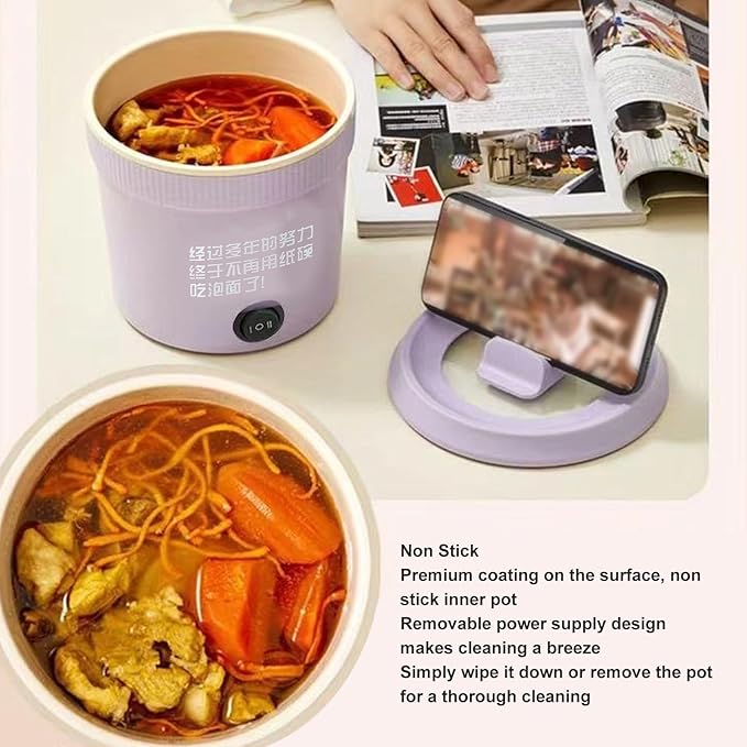 Electric Pot, 1.2L 450W Stick Proof Even Heating Portable Multifunctional Small Rapid Noodle Cooker Ramen Cooker Mini Crock Pot with Removable Power Cord for Cooking Pasta Egg
