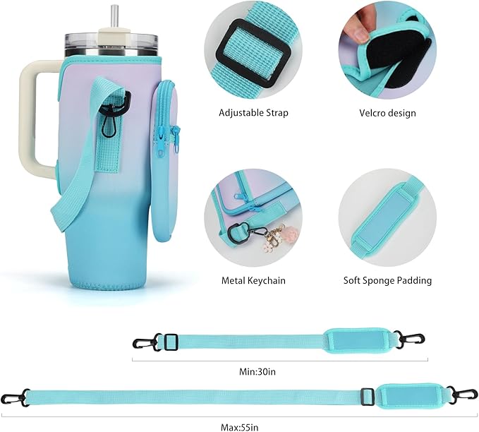 Water Bottle Carrier Bag for Stanley 40/30 oz Tumbler with Phone Pocket Neoprene Water Bottle Holder with Shoulder & Handheld Strap Stanley Cup Accessories