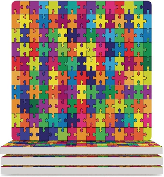 Gamer Drink Coasters, Square Ceramic Drink Coaster Square-4PCS, Gamer Colorful Puzzle Toy Decor Absorbent Ceramic Coasters for Beverage Cup, Bar, Coffee Table