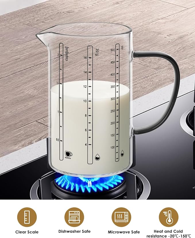 LIBWYS Glass Measuring Cup Set of 5, 1000ml (32oz), 500ml (16oz), 350ml (12oz), 2x75ml (2.5oz) with Anti-slip Silicone Pad, Heat-resistant Borosilicate Glass Liquid Measuring Cup