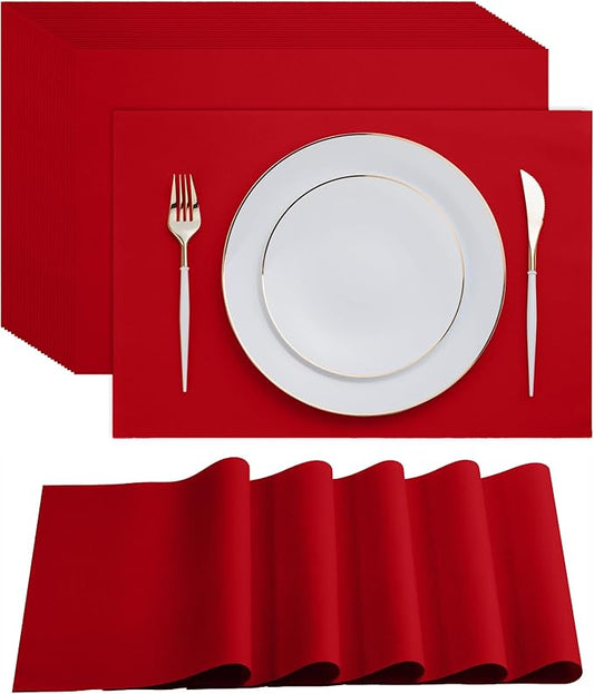 Disposable Red Paper Placemats for Dining Table - 100-Pack 18" x 12" Cloth-Like Rectangle Paper Placemats for Christmas, Baby, Kids, Party Or Weddings.
