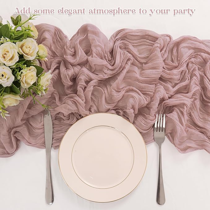 10 Pack Dusty Pink Cheesecloth Table Runner 6FT Boho Gauze Fabric Table Runner Vintage Rustic Sheer Runners for Wedding Party Bridal Baby Shower Long Table Decorations
