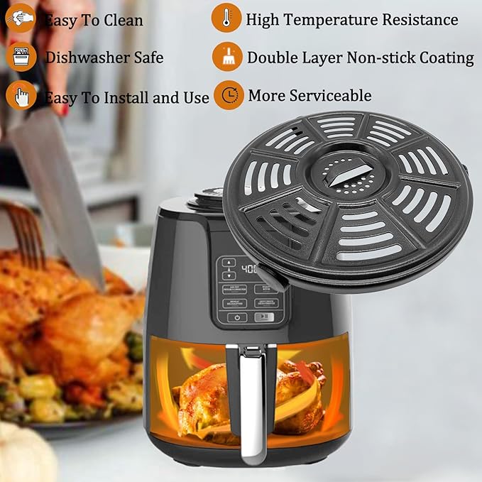 QLRGNE 4QT Air Fryer Grill Pan for Ninja AF101 4 Quart Air Fryers, Upgraded Air Fryer Grill Plate Crisping Tray Plate Rack Insert Grate Grid Shelf for Ninja Air Fryer, Nonstick, Dishwasher Safe