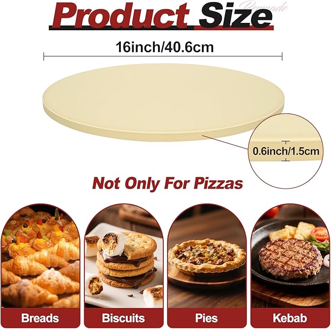 Permade Round Pizza Stone for Grill and Oven- 16 inch Baking Stone Heavy-Duty Cordierite Pizza Stone for Bread, Cookies, Heat Proof BBQ Grilling Cooking Stone for Making Crisp Crust Pizza (Beige)