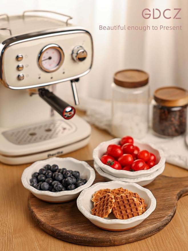 GDCZ Mini Pie Pan Set of 4, Ceramic Individual Stackable Pie Tins，Non-Stick Baking Bread Pan, Microwave and Dishwasher Safe, 5.8 Inch 8OZ, White/Brown