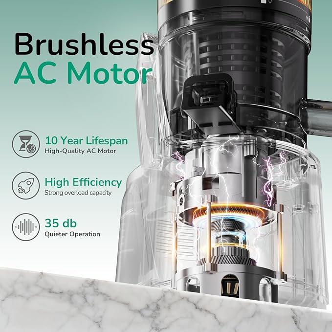 Canoly C16 Cold Press Juicer, 6" Extra Wide Feed Chute, 3-IN-1 Strainers (Juice & Sorbet & Nut Milk), Powerful AC Brushless Motor, Self Precut System, Juicer Machines with BPA-Free (Space Gray)