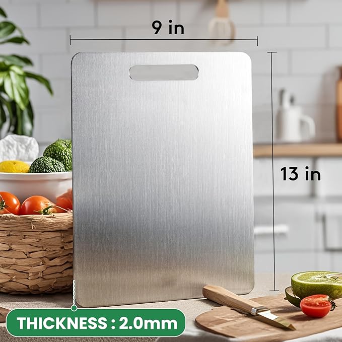 2 Pack Titanium Cutting Boards for Kitchen,100% Pure Titanium, Cutting Edge Hygiene & Durability, Double-sided food-grade Titanium Cutting Board For Meats Fruist And Vegetables,Easy to Clean (13 * 9)