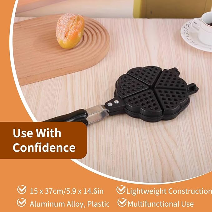 5.9in Waffle Maker Pan, Non Stick Stovetop Waffle Iron Camping Maker Pan Portable Aluminum with Long Handle for Family Breakfast Baking