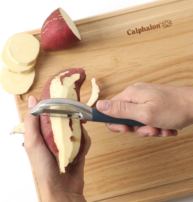 Calphalon Edge Stainless Steel Straight Vegetable Peeler w/Thermoplastic Rubber Handle - Navy Blue