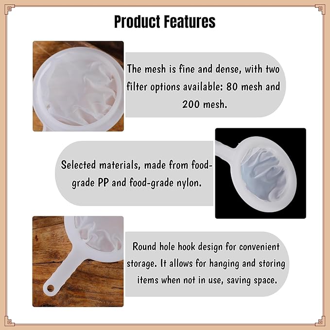 2 Pcs Ultra Fine Mesh Strainer Set - Food Grade Nylon, Fine Mesh Sieve with Handles for Juicing, Yogurt, Nut Milks, Fines liquids, Small Strainers - Including 80 & 200 Mesh Colander