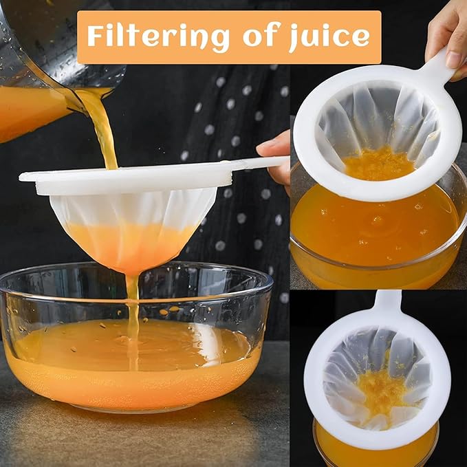 2pc white 24cm Ultra-Fine Nylon Mesh Strainer Reusable Food Grade Filter Juice Yogurt Strainer Sieve Plastic Meshes Colander with Handle Brine Shrimp Separation Net for Kitchen Filtering Milk Honey