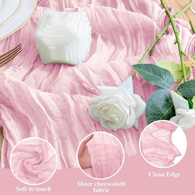 Wokceer Cheesecloth Table Runner 6Pack 10FT Blushing Pink Boho Gauze Christmas Cheese Cloth Table Runner for Party Long Rustic Sheer Table Runners for Baby Bridal Shower Wedding Easter Table