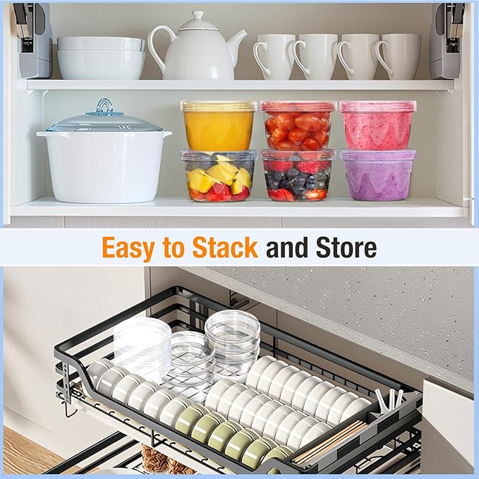 Reusable Freezer Storage Containers [UNIQUE INNOVATIVE DESIGN] 12 Pack-17 Oz Arrow Indicates Easy Opening and Closing of Lid Microwave and Dishwasher Safe,Soup Containers for Oats/Salad