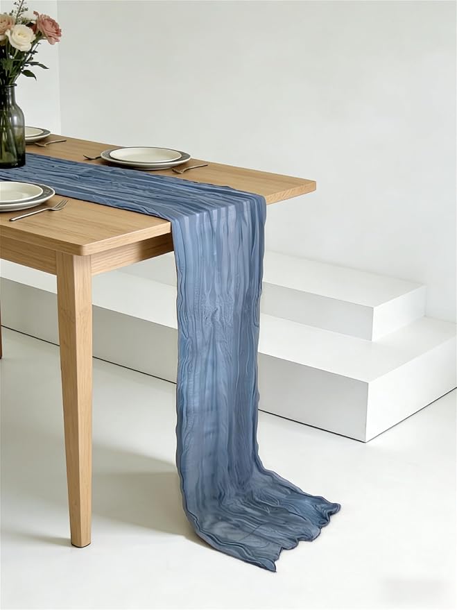 3 Pack Dusty Blue Cheesecloth Table Runner -17×120 Inch Gauze 10 FT Long Cheese Cloth Table Runners for Bridal Wedding Party Baby Shower Holiday Birthday Home Easter Decor (Dusty Blue, 3PC)