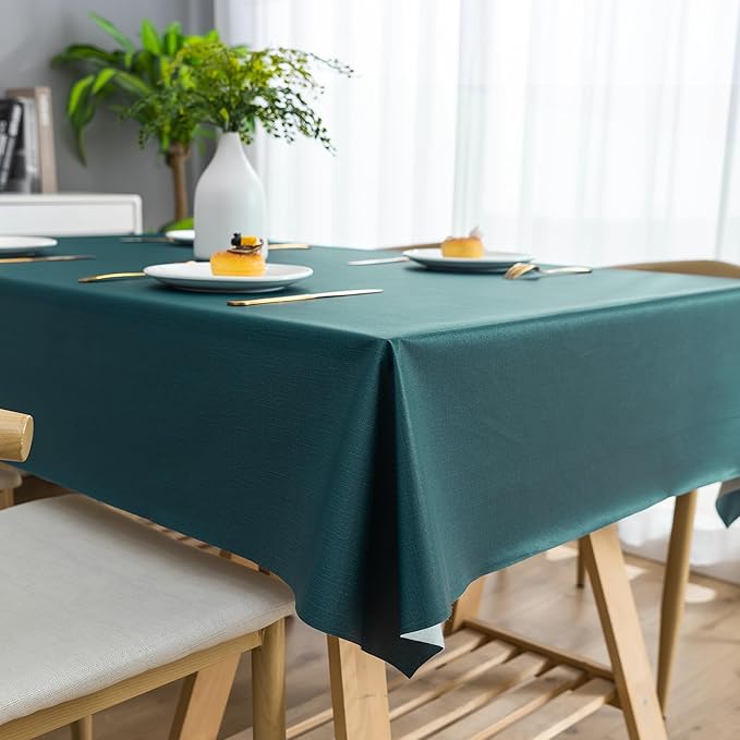 Rectangle Table Cloth,100% Waterproof Tablecloth Oil Proof Spill Proof Vinyl Table Cloth, Wipe Clean Plastic Table Cover for Dining, Camping, Indoor and Outdoor 54" x 102",Navy Blue