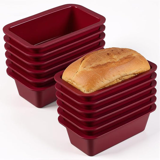 IMengjbang 12 Pcs Silicone Mini Loaf Pan, Nonstick Silicone Bread Baking Pans Rectangle Baking Molds for Small Loaf Mini Cake Bread Meatloaf (Red, 6.1 x 3.3 x 1.8 Inch)