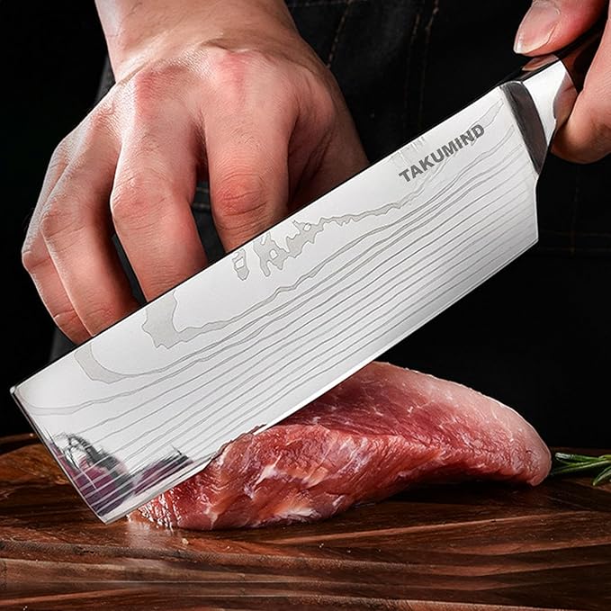 Premium Japanese Knife Set,Sharp Knives Set for Kitchen,Nop-slip Wooden Ergonomic Handle,High Carbon Stainless Steel Forged Luxury Gift(8PCS,Silver)