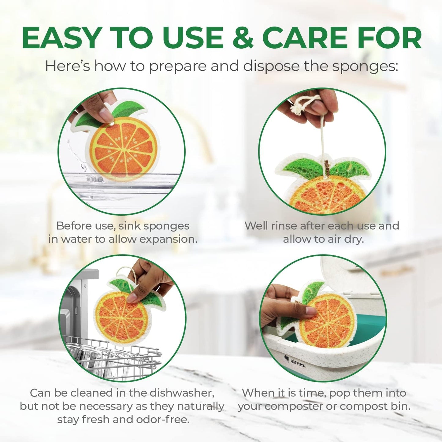 Compressed Cellulose Sponges - 12 Pack Fruit Shaped Natural Pop Up Dish Sponge for Kitchen - Compostable, Plant-Based, Non Scratch Cleaning Sponges Bulk for Dishes & Household Cleaning
