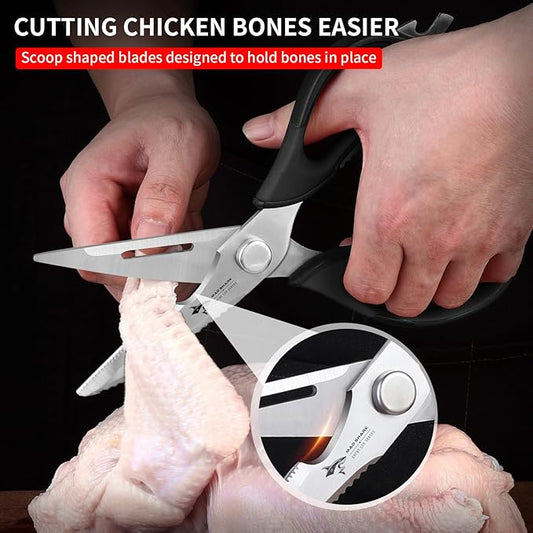 Kitchen Scissors All Purpose Kitchen Shears Come Apart,Stainless Steel Utility Scissors with Comfort Grip,Heavy Duty Poultry Shears for Chicken,Meat,Fish,Dishwash Safe (BLACK)