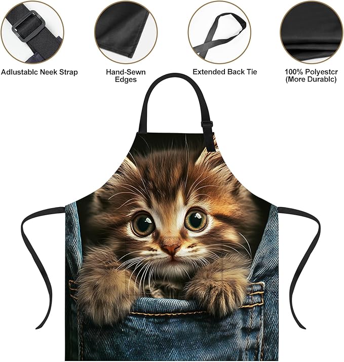 Funny Cat Apron with 2 Pockets Waterproof for Men Women Kitchen Garden Decor