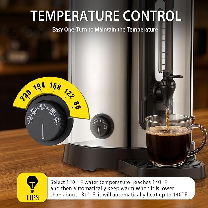 Avolend 100-Cup Commercial Coffee Urn, 20L Double-Wall Stainless Steel Coffee Maker with Adjustable Temperature Control & Keep Warm, Large Insulated Coffee Pot for Events, Catering, and Offices