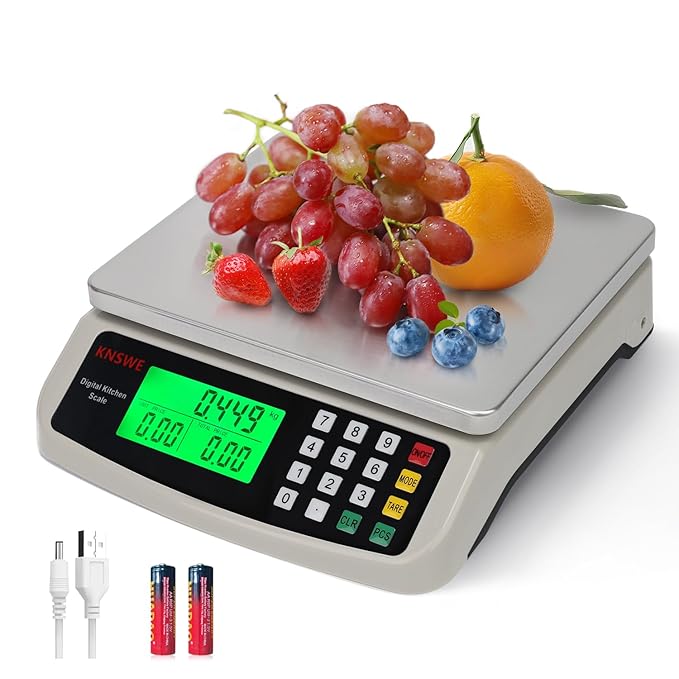 KNSWE Commercial Food Scale 40KG Large Digital Kitchen Scale Baking Cooking Bread Meat Weight Price Computing Scale Stainless Steel Parts and Coins Counting Scale for Deli Stores Tare Function
