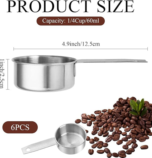 6Pcs Stainless Steel Measuring Cup, 1/4 Cup - 60ml Metal Measuring Cup, Comfortable Hand Feeling Measuring Scoops for Coffee Cooking Baking Kitchen