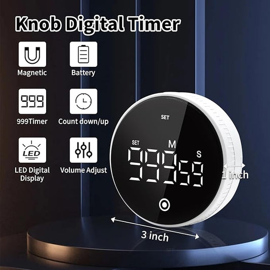 Digital Kitchen Timer with Magnet,Large LED Display Visual Timer with Countdown Countup for Adult & Children，Battery Supply for Classroom Home Gym Office (2 * White)