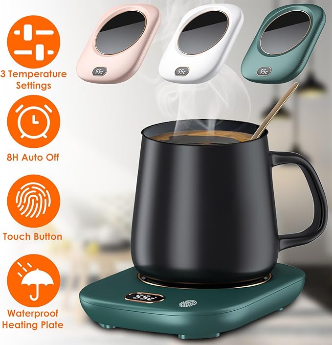 USB Coffee Mug Warmer Electric Cup Warmer for Desk Wired Milk Beverage Cup Heater Heating Plat with 3 Temperature Setting for Office Home (Green)
