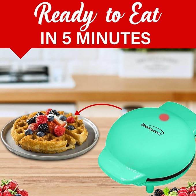 Brentwood 5” Non-Stick Mini Maker for Waffles, Keto Chaffles, Hash Browns, and More (Blue)
